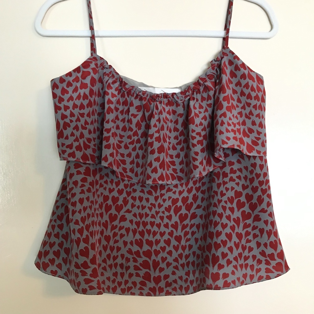 Rory Beca silk Heart Print Ruffle Tank XS
